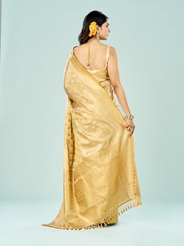 MOHEY Women's Art Silk Zari Woven, Floral Buta Moftis Saree with Blouse Piece(Beige)