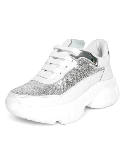 LENSBURY Women's Shoes for Walking Gym Training, Casual, Sports, Slip-On, Lightweight Lace up Athletics Slipon Running Sneaker for Ladies and Girls LBCNV6015WT-38 White