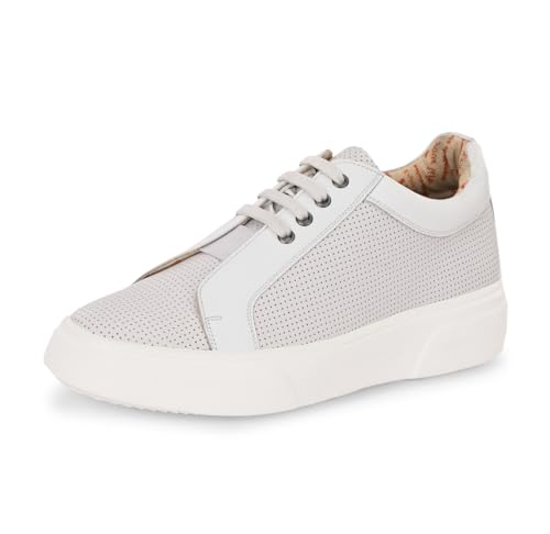 HITZ Men's White Leather Casual Lace Up Sneaker - UK 7