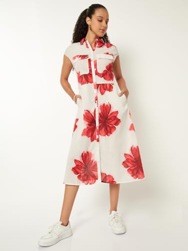 Max Women Floral Print Shirt Dress (Off White_L)