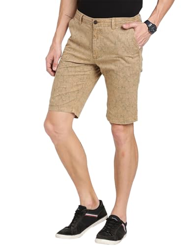 Indian Terrain Men Printed Cotton Shorts Khaki