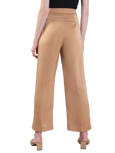 VERO MODA Women's Straight Fit High Rise Beige Pants