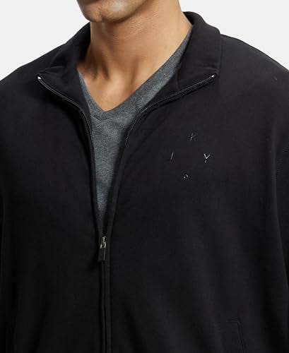 Jockey 2730 Men's Super Combed Cotton French Terry Jacket with Ribbed Cuffs and Convenient Side Pockets_Black_M