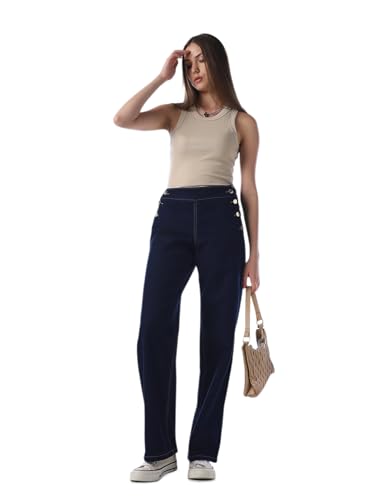 ONLY Women's Solid Wide Leg High-Rise Blue Jeans
