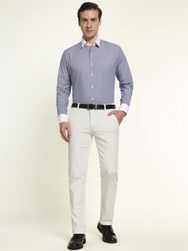 Hancock Men Cotton Solid Slim Fit Trousers White Size 36, Machine Washable Easy Care Fabric, smart fit for Everyday Styling, Durable Fabric with a Tailored Finish