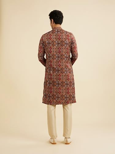 Manyavar Men's Viscose Blend Printed | Mirror Work Kurta Pyjama Set (Maroon,XL)