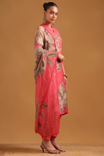 Soch Womens Peach Viscose Botanical Salwar Suit With Bead