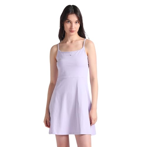 Tommy Hilfiger Cotton Purple Solid Shoulder Straps Shoulder Straps Women Essential Strappy Flare Dress (M)
