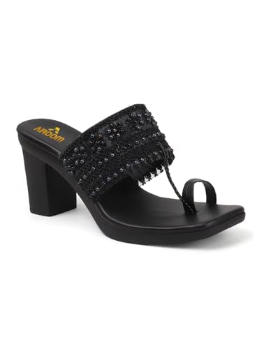 AROOM, Women's One Toe Block Heels Sandals Comfortable & Stylish Sandals for Women & Girls (Black, UK Footwear Size System, Adult, Women, Numeric, Medium, 3)