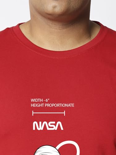 Bewakoof Official NASA Merchandise NASA Men's Graphic Print Regular Fit Full Sleeve Round Neck Cotton Plus Size T-Shirt_694255_Red_4XL