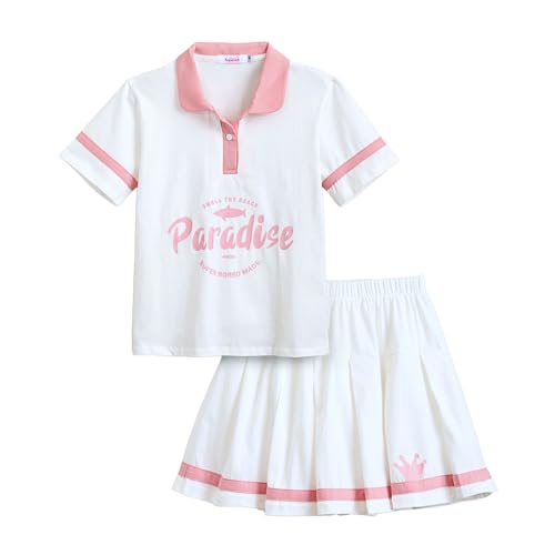 Hopscotch Girls Short Sleeves White Typography Print Skirt Set For Ages (10-12 Years)
