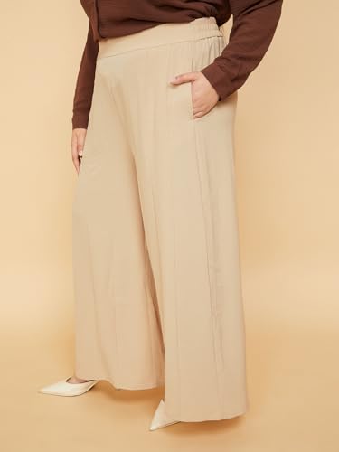 Max Women Panelled Flared Trousers (Beige_3XL)