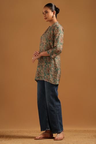 Soch Womens Teal Silk Berry Floral Tunic