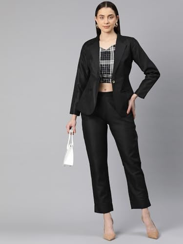 Cottinfab Women Embroidered Black Top with Blazer and Trouser