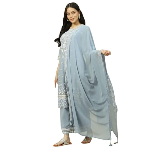 Rangriti Women Blue Cotton Blend Woven Dupatta_Free Size