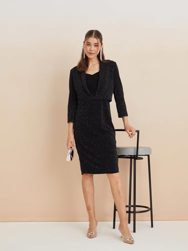 Latin Quarters Women's Black Sweatheart Neck Sleeveless Solid Party Bodycon Dress Shrug Set_XL