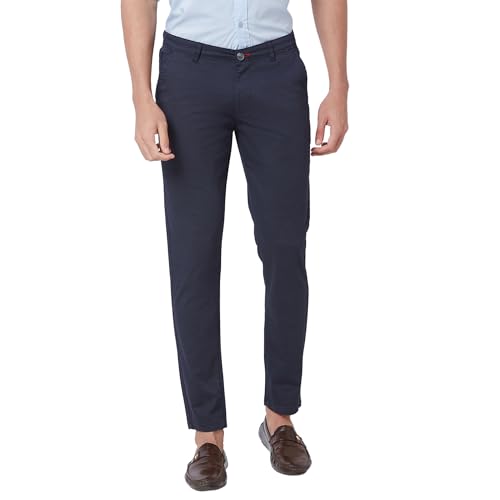 Giordano Men's Mid Rise Slim Fit Regular Length Solid 4 Pockets Navy Blue Chinos Trouser