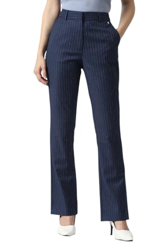 Van Heusen Women Navy Stripe Formal Trousers