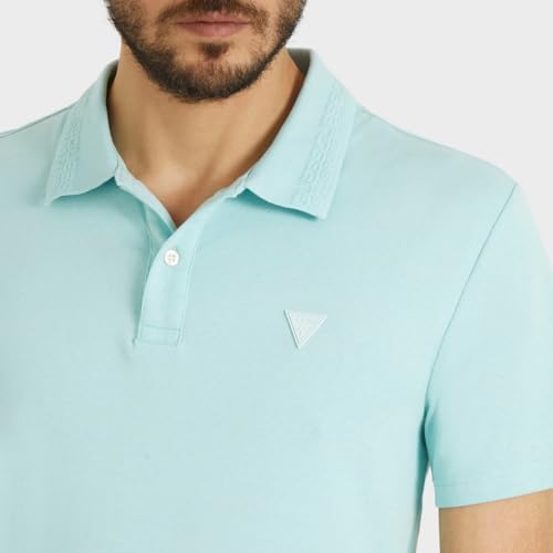 GUESS Laguna Blue Solid Polo Neck Short Sleeves Nolan Polo T-Shirt