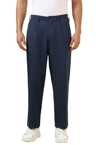 Men Navy Solid Casual Trousers