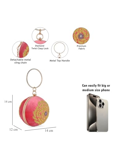 TOOBA Women's Synthetic Pink Rose Handicraft Beautiful Bling Box Clutch Bag for Wedding, Banquet, Gift Family, & Friends