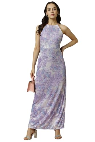 Allen Solly Women's Polyester Modern Maxi Dress (AHDRERGF533416_Lilac
