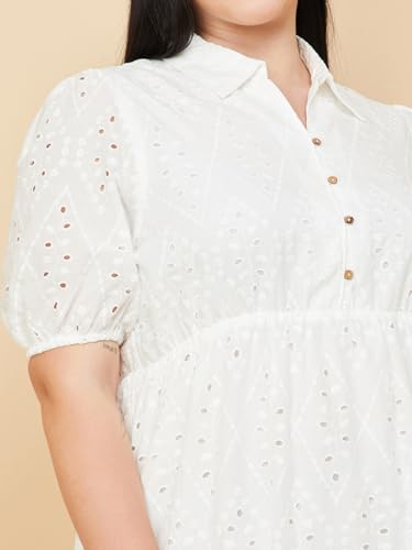 Max Women's Cotton Blend A-Line Below The Knee Dress (DTI3804P_Ivory