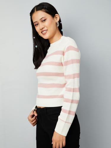 Max Women Striped Sweater (Off White_L)