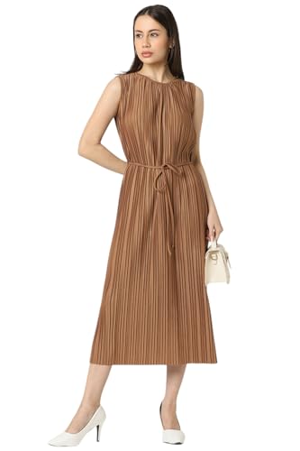 Van Heusen Women Brown Textured Calf-Length Casual Dress