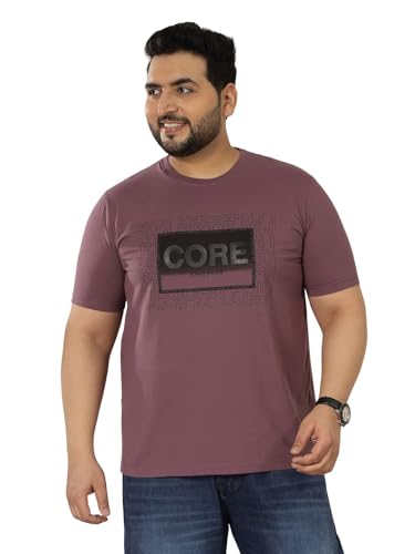 JOHN PRIDE Plus Size Men Regular Fit Printed Short Sleeves Purple Round Neck Stretchable T-Shirt (JPTSR32443_7XL_Purple)
