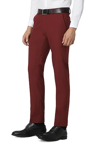 Peter England Men Maroon Solid Slim Fit Formal Trousers