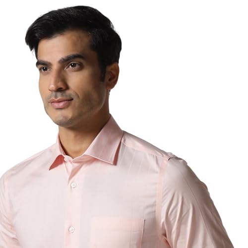 blackberrys Men Peach India Slim Fit Shirt | Soft Peach Tone Shirt with Full Sleeves, Slim Fit Construction and Refined Everyday Styling | Size 40, Color Orange