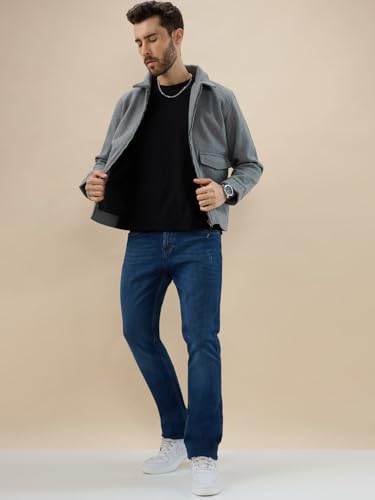 Status Quo Men's Solid Wool Blend Finish Spread Collar Front Flap Pocket Shacket | 90% Polyester,10% RAYON | GREY | 4XL Size