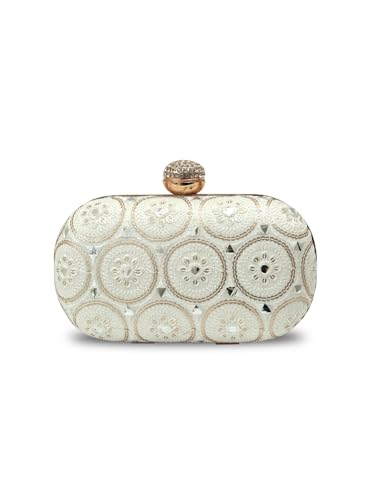 THE TAN CLAN Inaara Oval Clutches for women Purses Luxury Evening Handbags for ladies with Detachable Handle