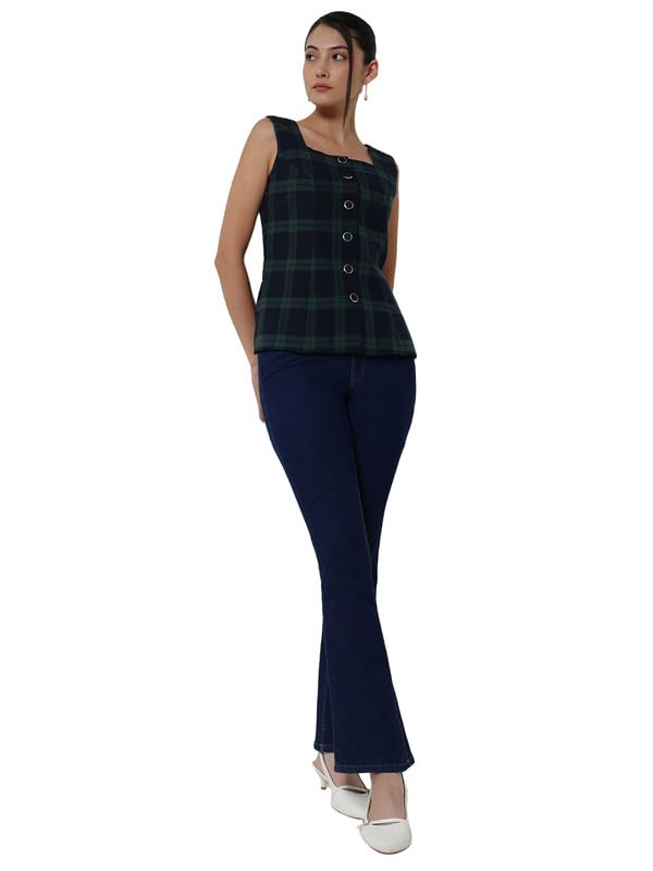 FableStreet Cotton Checkered Waistcoat - Blue