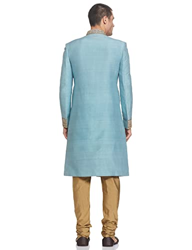 Ethnix Men's Bead EMB. Sherwani with Churidar Jacket (RTSB00135-B4_Medium Blue_96)