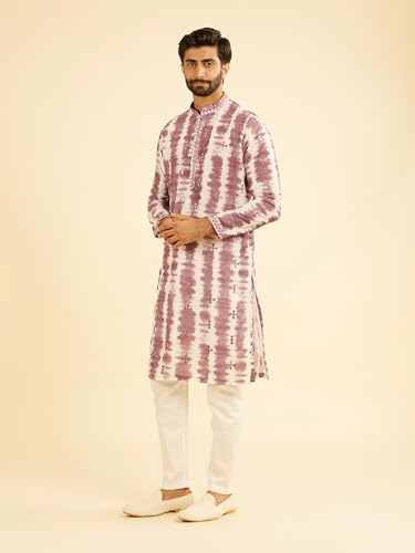 Manyavar Men's Satin Printed & Mirror Work Kurta Set (Dusty Pink,XXXL)