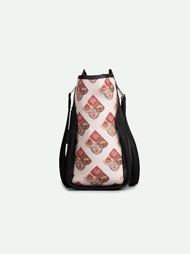ZOUK Seashell Motif White Printed Jute Handcrafted Vegan Leather Black Women's Check-point Friendly Classic Business