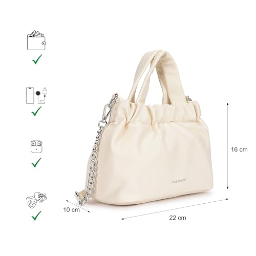 Fastrack Ruched Sling Bag for Women | Compact Faux Leather Crossbody with Detachable Chain Strap, Magnet Closure and Inner Pockets | Minimalist Everyday Sling for Casual and Evening Looks