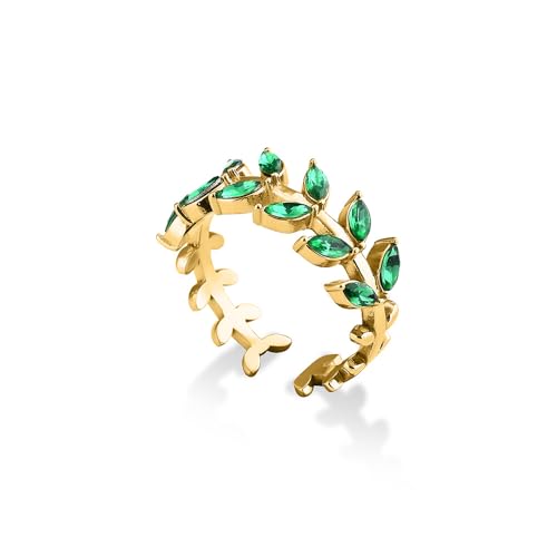 PALMONAS Green Leaf Gold Ring
