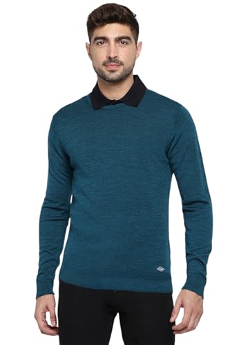 Van Heusen Athleisure Men Sweater - 100% Merino Wool - Crew Neck, Full Sleeve, Ultra Soft_72001_Teal_XL