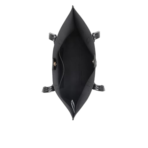 Fastrack Black Patent Party Tote Bag for Women, Girls and Ladies | Spacious Tote Bag with Button Closure
