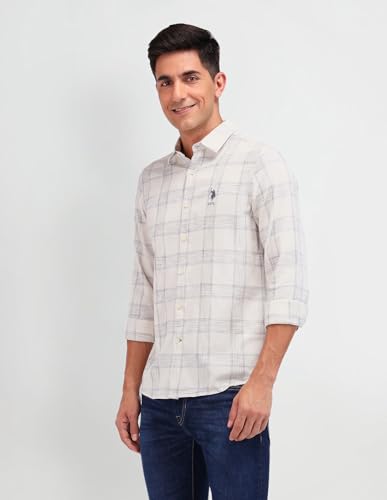 U.S. POLO ASSN. DENIM CO. Slim Fit Dobby Shirt (UDSHT1340_Ivory_46)