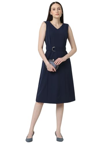 Van Heusen Women Navy Solid Knee Length Formal Dress