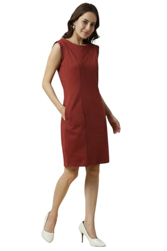 Allen Solly Women's Polyester Modern Knee-Length Dress (AHDRWRGPE38090_Maroon