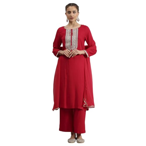 Biba Women's Fuchsia Viscose Rayon Straight Dyed Suit Set