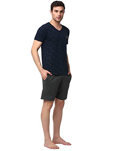 VIMAL JONNEY Cotton Blend Night Suit Co-ord Set for Men with V-Neck Half Sleeve T-Shirt and Short-V_P1NVY_D11_ANT_02-XL