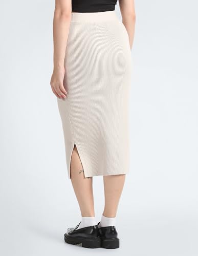 Calvin Klein Women Embroidered Slim Beige Skirt (M) - J219981ACF
