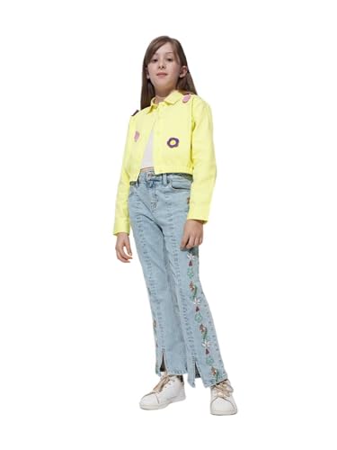 VERO MODA Girl Applique Cotton Relaxed Fit Yellow Shirt