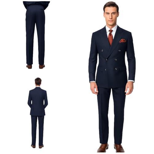 RISANI Men's 2 Piece Double Breasted Suit (Blue) (Numeric_42)